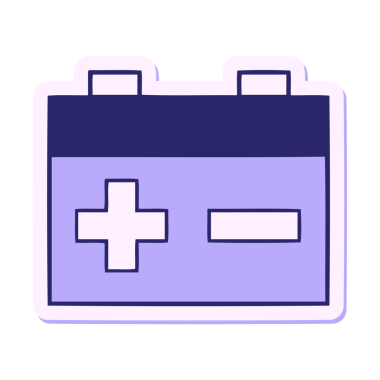 Parlak neon renkli şirin bir araba aküsünün çıkartması.