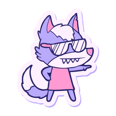 Parlak neon renkli havalı bir kurt kızın çıkartması.