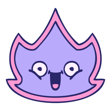 Neşeli bir ateşin parlak neon renkli şirin çizgi filmi.