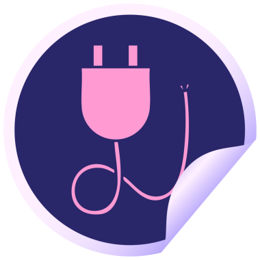 Parlak neon renkli bir elektrik prizinin dairesel kabuk soyma karikatürü