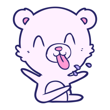 kaba karikatür kutup ayısı parlak neon renginde bir dil çıkarıyor.