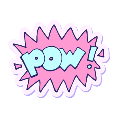 Parlak neon rengi bir çizgi film pow sembolünün çıkartması