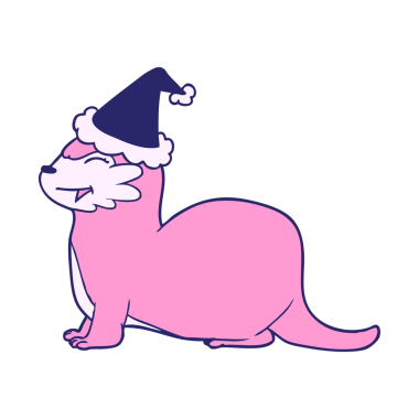 Gülen su samuru çizilmiş çizgili parlak neon renkli Noel Baba şapkası