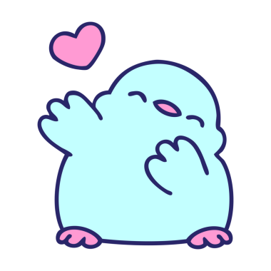 Sevgi dolu, neon renkli, sevimli bir kuş yavrusu çizgi filmi.