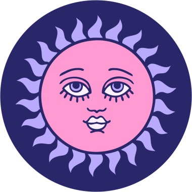 Yüzü parlak neon renkli bir güneşin ikonik dövme görüntüsü