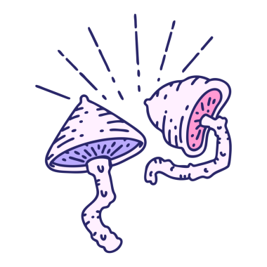 Parlak neon renkli geleneksel dövme mantarlarının çizimi