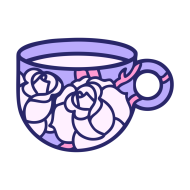 Bir fincanın ikonik dövme şekli ve parlak neon renkli çiçekler