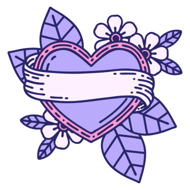 Parlak neon renkli kalp ve afiş ikonik dövme görüntüsü