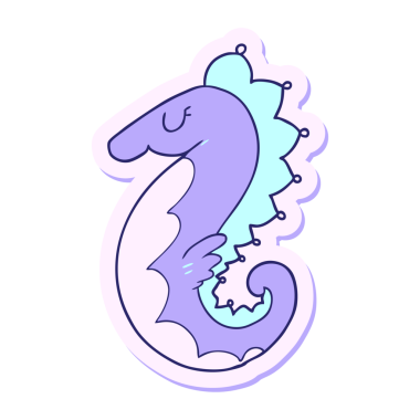 Parlak neon renkli bir karikatür deniz atı çıkartması.