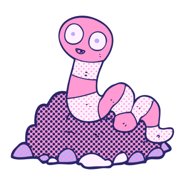 Parlak neon renginde serbest çizilmiş karikatür toprak solucanı