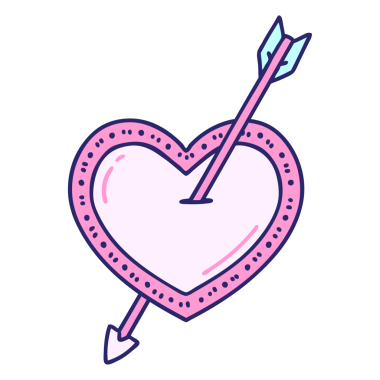 geleneksel ok şeklinde dövme ve parlak neon renginde kalp.