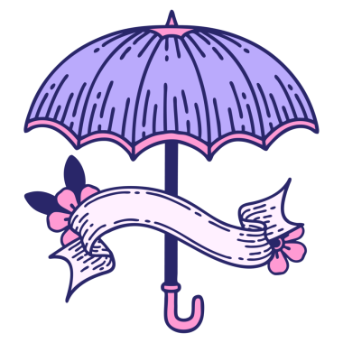 Parlak neon renkli bir şemsiye pankartıyla geleneksel dövme