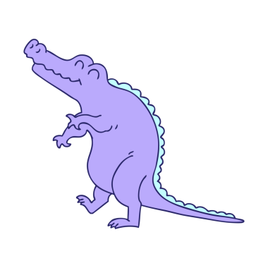 Parlak neon renkli el çizimi tuhaf çizgi film timsahı.