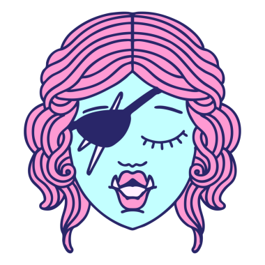 Retro Dövme Biçimli Ork karakter yüzü parlak neon rengi