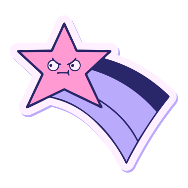 Parlak neon renkli gökkuşağı yıldızını vuran sevimli bir çizgi film çıkartması.