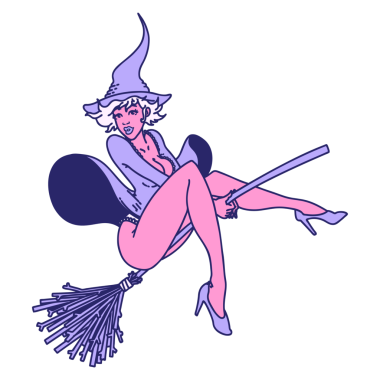 Parlak neon renkli geleneksel poster cadısı dövmesi.