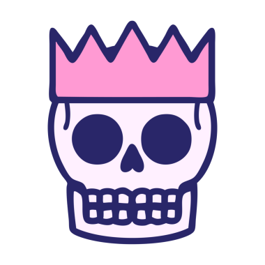 geleneksel bir kafatası ve parlak neon rengi taç dövmesi.