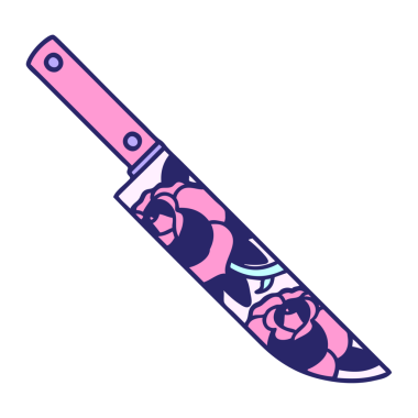 Geleneksel hançer şeklinde dövme ve parlak neon rengi çiçekler.