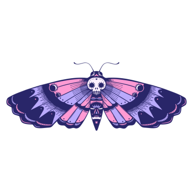 Parlak neon rengi bir kafa güvesinin ikonik dövme görüntüsü