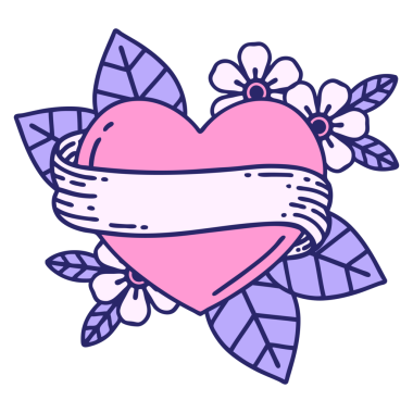 Parlak neon renkli kalp ve afiş ikonik dövme görüntüsü