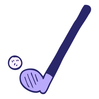 çizgi film karalama golf sopası ve parlak neon renkli top