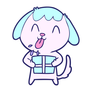 Parlak neon rengi Noel hediyeli şirin çizgi film köpeği.