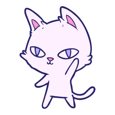 çizgi film kedisi parlak neon renginde el sallıyor