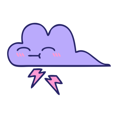 Parlak neon renkli bir fırtına bulutunun sevimli karikatürü