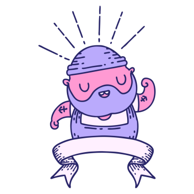 Dövme stili sakallı, parlak neon renginde pazılarını esneten bir afiş.