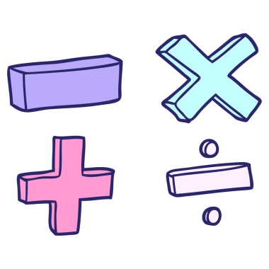 parlak neon renkli karikatür matematik sembolleri