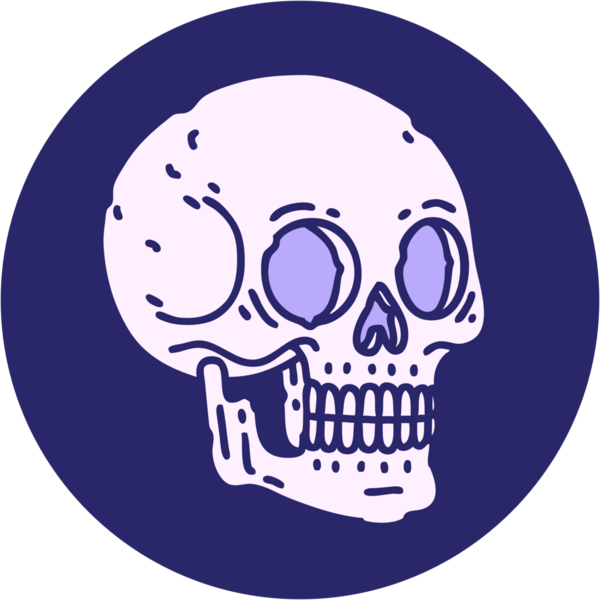 Parlak neon renkli bir kafatasının ikonik dövme şekli