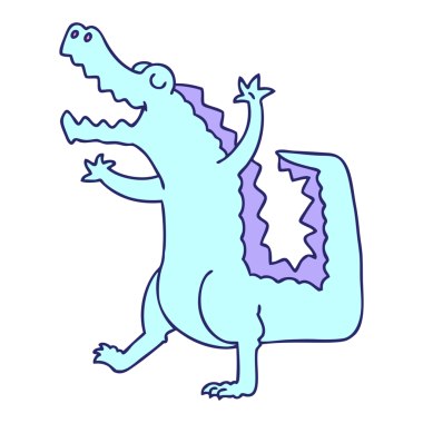 Parlak neon renkli el çizimi tuhaf çizgi film timsahı.