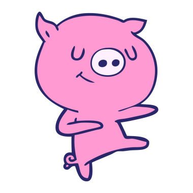 Mutlu çizgi film domuz parlak neon renginde dans ediyor.