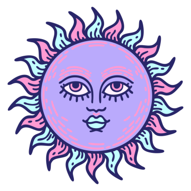 Yüzü parlak neon renkli bir güneşin ikonik dövme görüntüsü