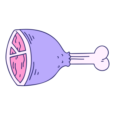 Parlak neon renkli el çizimi çizgi film et kemiği.