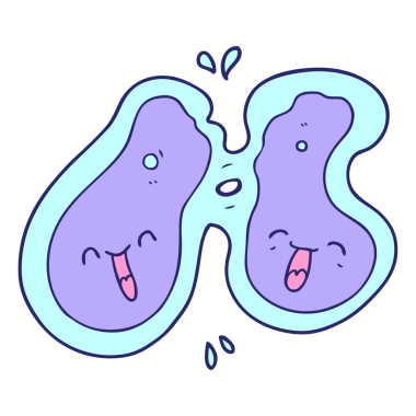 çizgi film hücresi parlak neon rengine bölünüyor