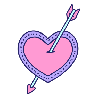 Parlak neon renkli ok ve kalbin ikonik dövme görüntüsü