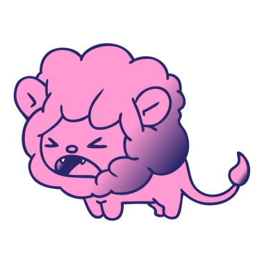 Kükreyen sevimli kawai aslanının parlak neon renkli serbest çizgi filmi.