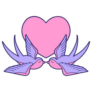 Geleneksel kırlangıç tarzında dövme ve parlak neon renginde kalp.