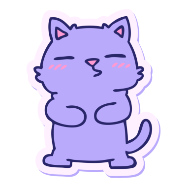 Parlak neon rengi çizgi film kedisi çizilmiş garip bir el çıkartması.