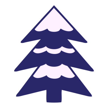 Parlak neon renkli, karla kaplı bir ağacın şirin çizgi filmi.