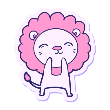 Karikatür aslanının parlak neon renkli çıkartması.