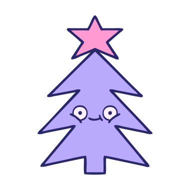 Parlak neon renkli şirin bir Noel ağacı karikatürü.
