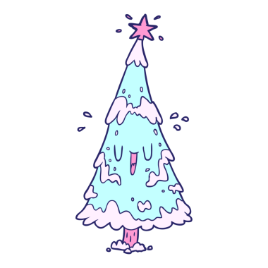 parlak neon renkli mutlu yüzlü karlı noel ağacı