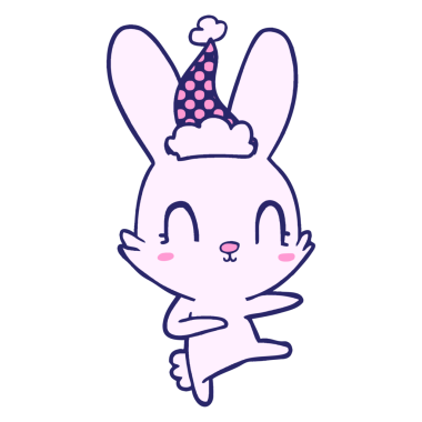 Sevimli el çizimi çizgi roman tarzı resimde Noel Baba şapkası giymiş parlak neon renkli bir tavşan dans ediyor.