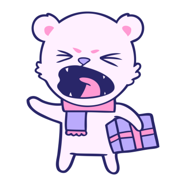 Kızgın karikatür kutup ayısı parlak neon renginde noel hediyesiyle