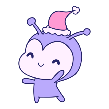 Kawaii bayan böceğinin parlak neon renkli el çizimi Noel karikatürü