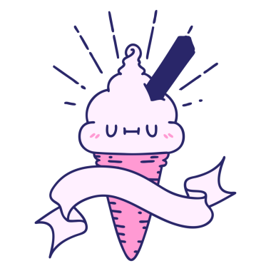 Parlak neon renkli dövme stili dondurma karakterli kaydırma pankartı