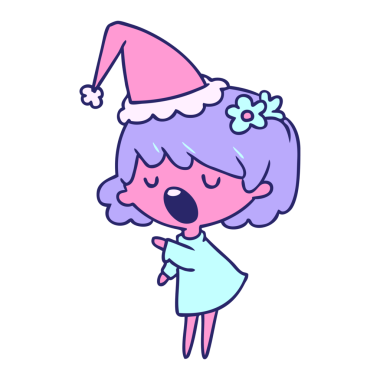 Kawaii kızının parlak neon renkli yılbaşı karikatürünü çizdim.