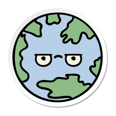 Parlak neon renkli şirin bir çizgi film gezegeninin çıkartması.